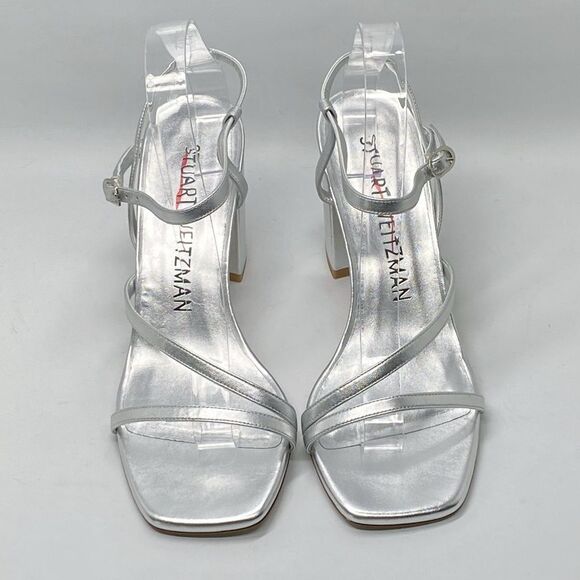 Stuart Weitzman Oasis 85MM Metallic Leather Block-Heel Sandals size 9 - Picture 3 of 11